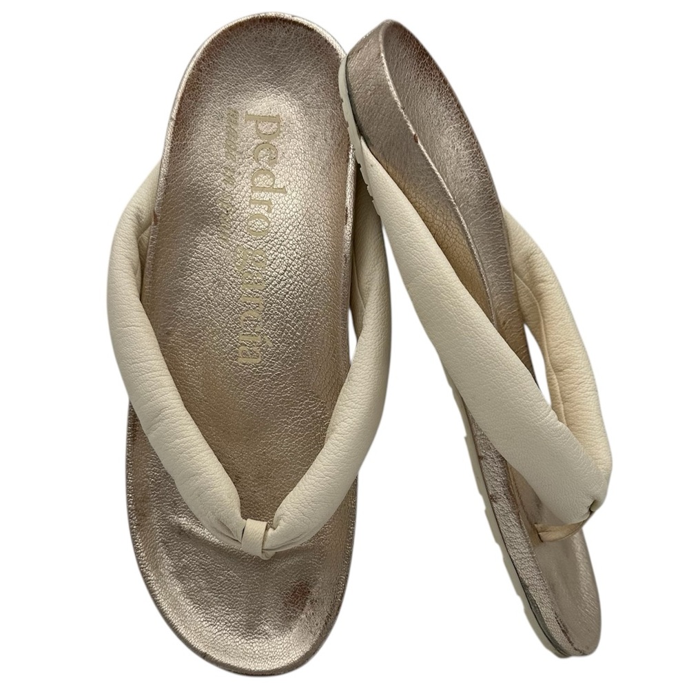 Pedro Garcia Anita "Onsen" Gold and Cream Leather Thong Sandals Size EU39/US9 - Picture 1 of 11